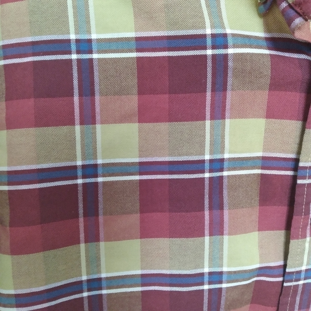 Towncraft Wrinkle Free Red & Mustard Yellow Plaid Long Sleeve Button Down Shirt - Picture 3 of 6